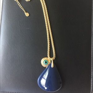Long blue statement necklace